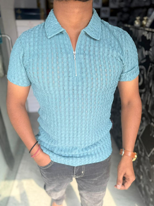 KNITTED COLLAR T-SHIRT
