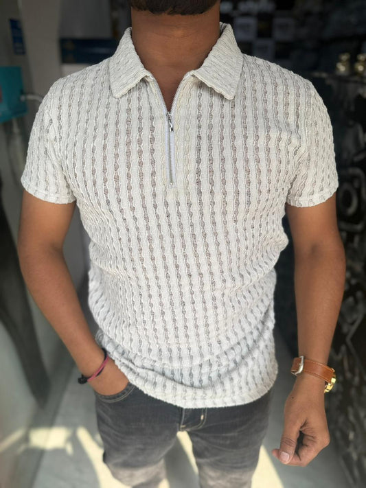 KNITTED COLLAR T-SHIRT